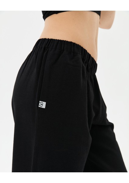 Kadın Siyah Easy West Pantolon - Bilek Boy, Paça Pens Detaylı, Keten Karışımı Kumaş, Günlük ve Hafif Spor Pilates / Yoga Kullanım İçin Rahat Pantolon modelleri