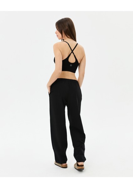 Kadın Siyah Easy West Pantolon - Bilek Boy, Paça Pens Detaylı, Keten Karışımı Kumaş, Günlük ve Hafif Spor Pilates / Yoga Kullanım İçin Rahat Pantolon indirimleri