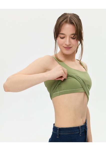 Yeşil Kadın Organik Pamuk Kendinden Sütyenli Sırt Dekolteli Kalın Askılı Atlet modelleri