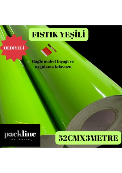 Fıstık Yeşili Hava Kanallı Kendinden Yapışkanlı Folyo 52CM x 3metre