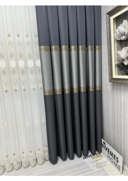 Nivemeshome Manavgat Antrasit-Gold FT632113 V-2501 1/3 Sık Pileli Fon Perde Apm