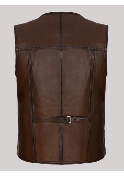 Hakiki Deri Hakiki Deri Kahverengi Düğmeli Erkek Yelek fiyatları