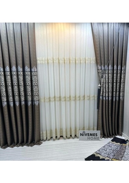 Nivemeshome FJ631749 V-2539 Arora Toprak 1/3 Sık Pileli Fon Perde Apm