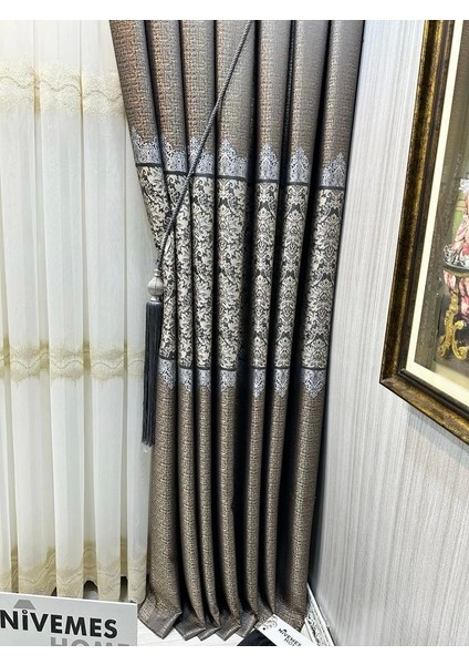 Nivemeshome FJ631749 V-2539 Arora Toprak 1/3 Sık Pileli Fon Perde Apm indirimleri