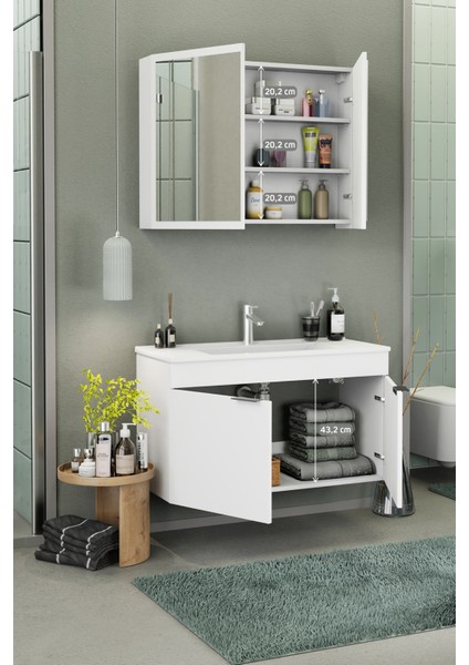 Fix Loft 100 Cm Banyo Dolabı,Seramik Lavabolu, Aynalı,Lavabo Dahil,Mdf,Mat Beyaz fırsatları