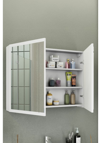 Fix Loft 100 Cm Banyo Dolabı,Seramik Lavabolu, Aynalı,Lavabo Dahil,Mdf,Mat Beyaz