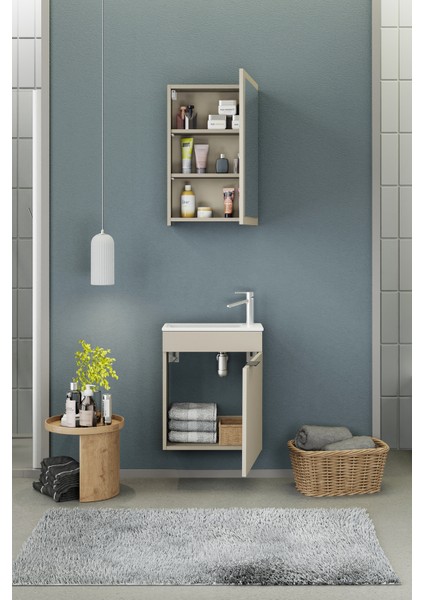 Fix Loft 50 Cm Banyo Dolabı,Seramik Lavabolu, Aynalı,Lavabo Dahil,Mdf,Latte fiyatları