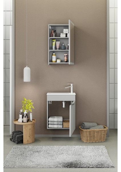 Fix Loft 50 Cm Banyo Dolabı,Seramik Lavabolu, Aynalı,Lavabo Dahil,Mdf,Mat Gri fiyatları