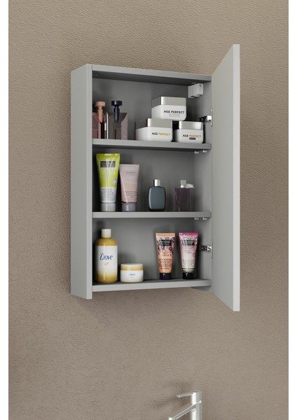 Fix Loft 50 Cm Banyo Dolabı,Seramik Lavabolu, Aynalı,Lavabo Dahil,Mdf,Mat Gri