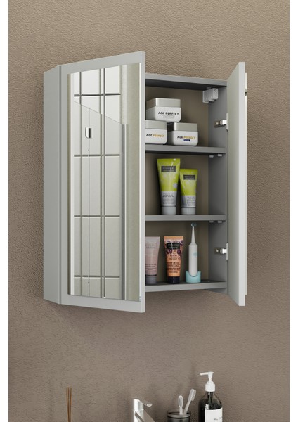 Fix Loft 65 Cm Banyo Dolabı,Seramik Lavabolu, Aynalı,Lavabo Dahil,Mdf,Mat Gri