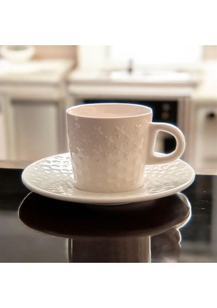 Maisone 6’lı Yıldız Kabartmalı Beyaz Porselen Kahve Fincan Takımı – 100 ml fiyatları