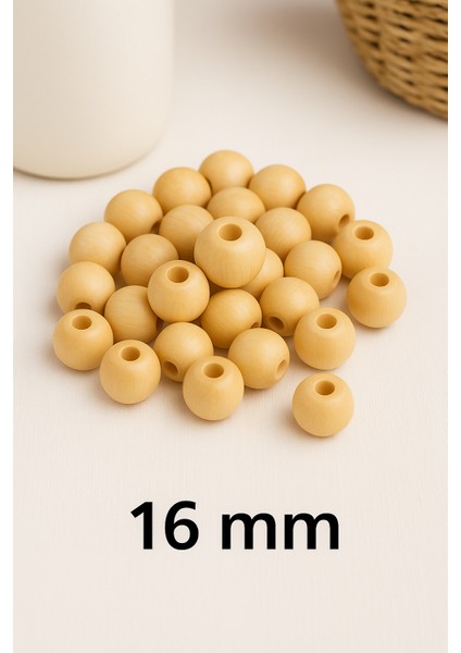 50 Adet 16 mm Ham Ahşap Boncuk