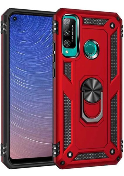 Huawei P40 Lite E Kılıf Sofya Yüzüklü Silikon Kapak - Kırmızı Svlrs