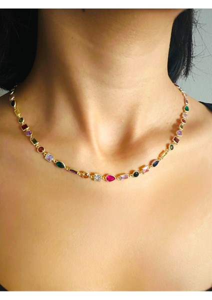 | 925 Ayar Gümüş Renkli Taşlı Kadın Gümüş Kolye