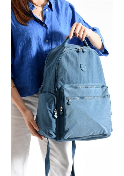 Bolsas 1094 Su Geçirmez Ithal Krinkıl Kumaş Laptop Bölmeli Okul ve Günlük Sırt Çantası Mavi