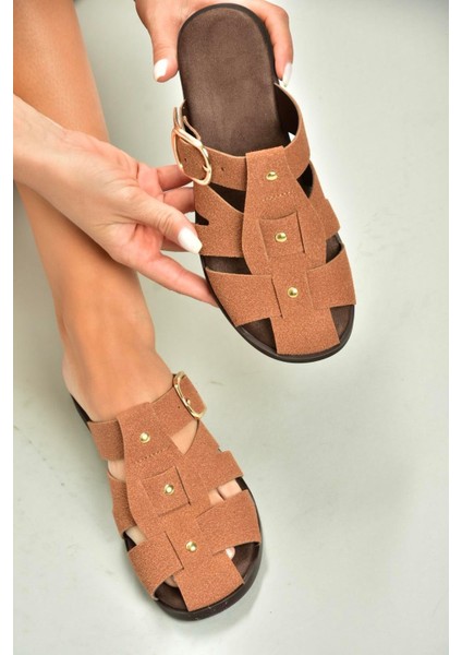 U458334202 Taba Süet Önü Kapalı Kadın Terlik modelleri