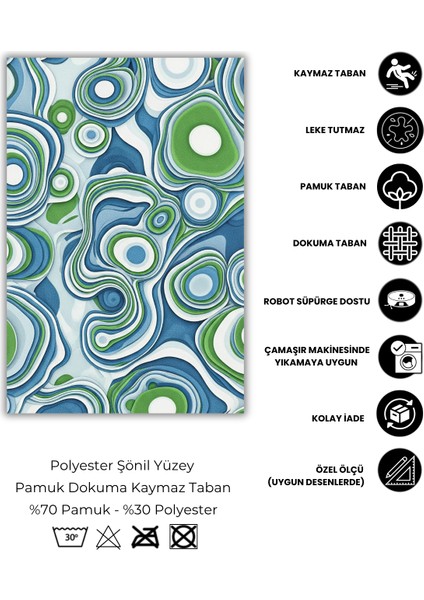 Soyut Desenli Yeşil Halı Dijital Baskılı Dokuma Kaymaz Tabanlı Yıkanabilir Antialerjik Oturma Odası Halısı fırsatları