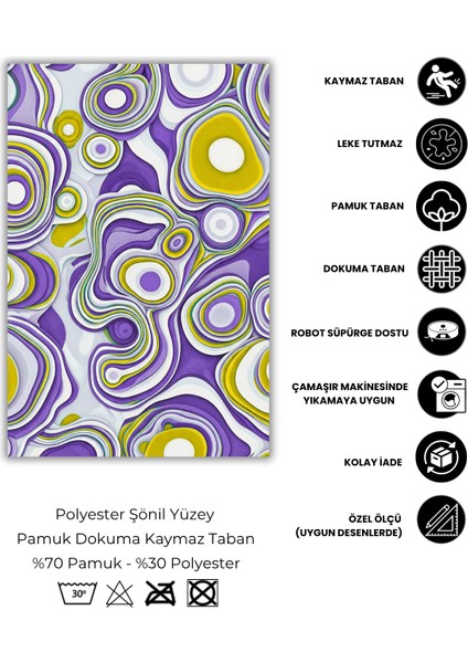 Soyut Abstract Desenli Mor Halı Dijital Baskılı Dokuma Kaymaz Tabanlı Yıkanabilir Antialerjik Oturma Odası Halısı fırsatları