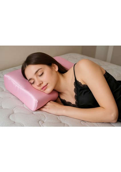 Güzellik Yastığı – 2'si 1 Arada Ortopedik Visco Hafızalı Köpük VE%100 Saf Dut Ipek Ergonomik Yaşlanma ve Tasarım, Cilt ve Saç Koruyucu, Lüks ve Cilt Dostu Yastık (Pembe)