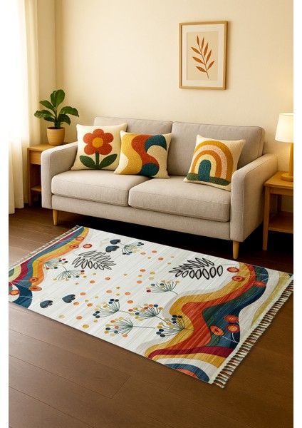 Lavin Yıkanabilir Punch Kırlent ile Uyumlu Salon Mutfak Balkon Dokuma Tabanlı Kilim