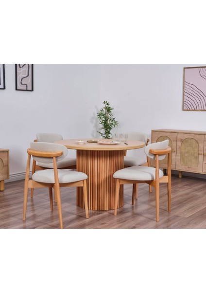 Bohem Sandalye Gürgen Çıtalı Iskandinav Masa 105 cm 4sandalye