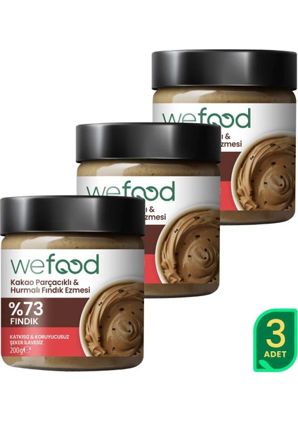 Kakao Parçacıklı Hurmalı Fındık Ezmesi 200 gr 3'lü