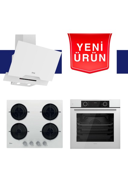 & Hoover Fryart Serisi Sessiz Davlumbaz Breeze Beyaz Ankastre Set (D064-SA + HVW6MW + XE63CB)