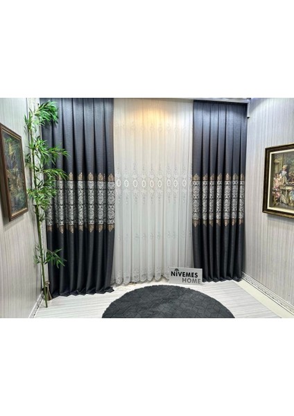 Nivemeshome FJ631749 V-2540 Arora Antrasit 1/3 Sık Pileli Fon Perde Apm