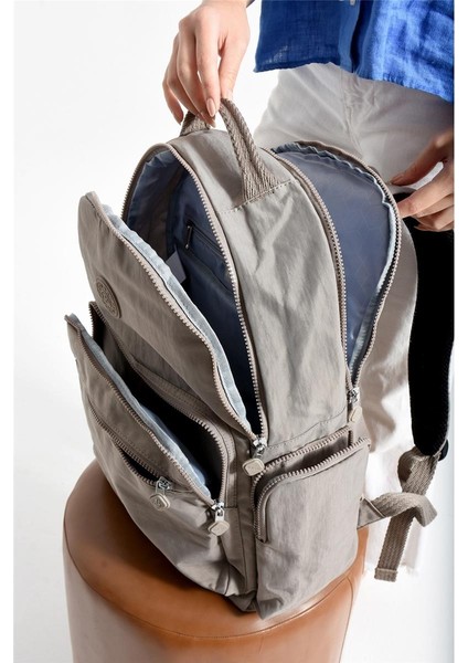 Bolsas 1094 Su Geçirmez Ithal Krinkıl Kumaş Laptop Bölmeli Okul ve Günlük Sırt Çantası Vizon modelleri