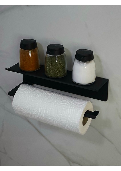 Metal Raflı Kağıt Havluluk Havlu Askısı Tutucu 3m Bantla Montaj Banyo Mutfak