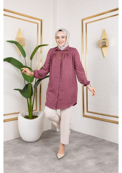 Önü Büzgülü Bilek Lastikli Tunik - Gül Kurusu / Ü104 fiyatları