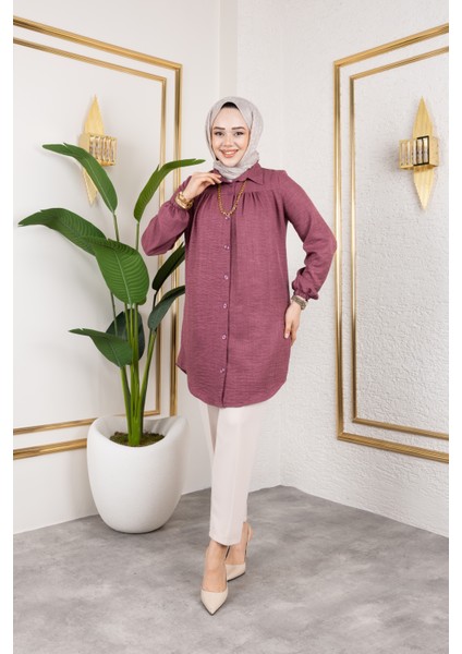 Önü Büzgülü Bilek Lastikli Tunik - Gül Kurusu / Ü104 indirimleri