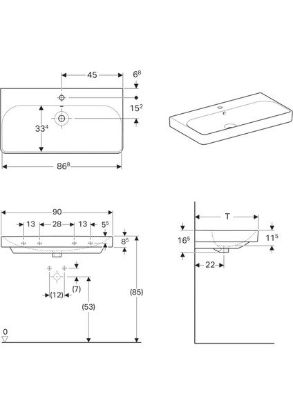 Smyle Square Lavabo B90 500.251.01.1 90 x 48 cm fırsatları