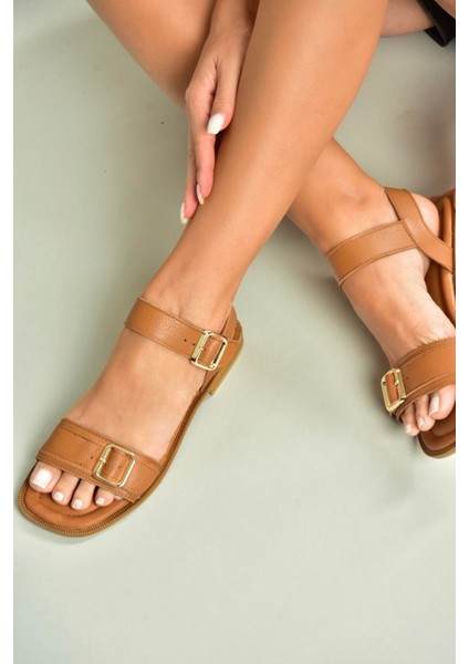 U944834003 Taba Hakiki Deri Kadın Sandalet