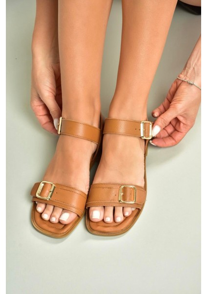 U944834003 Taba Hakiki Deri Kadın Sandalet modelleri