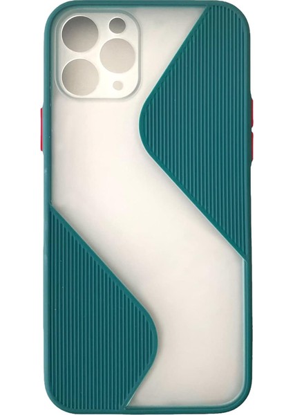 iPhone 11 Pro Uyumlu Kılıf Su Yolu Tasarımlı Yarı Transparan Şeffaf Kamera Lens Korumalı Uzun Ömürlü Kapak - Koyu Yeşil