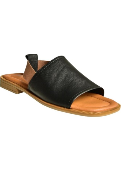 U944704203 Siyah Hakiki Deri Kadın Sandalet indirimleri