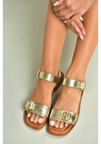 U944834003 Altın Hakiki Deri Kadın Sandalet fırsatları