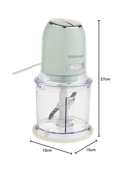Vintage Doğrayıcı Yeşil 0438/04-2 Hız Kademeli, 2 Buton ve 4 Paslanmaz Çelik Bıçak, Sebze Doğrayıcı, Buz Kırıcı Özellikli, 600 ml Ölçekli Kupa ile Kullanım Kolaylığı fiyatları