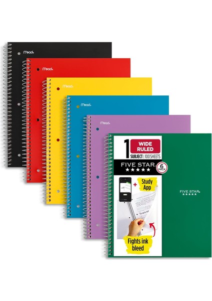 Star Spiral Dizüstü Bilgisayar, Thema, Genişlik Çizgili, 10 - 1/5,1 x 20,3 cm Çeşitli Renkler, 6 Pack (38042)