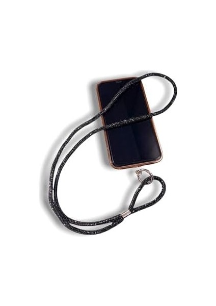 Aksesuar Siyah Swaroski Taşlı Janjanlı Tam Tur Telefon Boyun Askısı Siyah ile Uyumlu modelleri