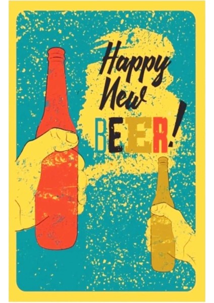 Kuşe Kağıt Duvar Posteri Happy New Beer Retro Vintage DRTR0032