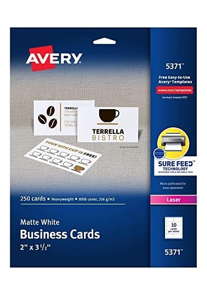 Yazdırılabilir Kartvizitler, Lazer Yazıcılar, 250 Kart, 2 x 3.5 (5371) fiyatları