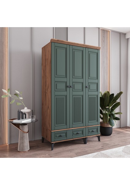 Terra 3 Kapaklı Çekmeceli Gardırop Tamamı Mdf (Yeşil) fiyatları