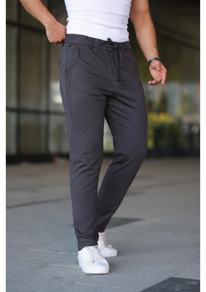 Erkek Füme Jogger Pantolon – Bağcıklı Fermuarlı Cepli - 2534