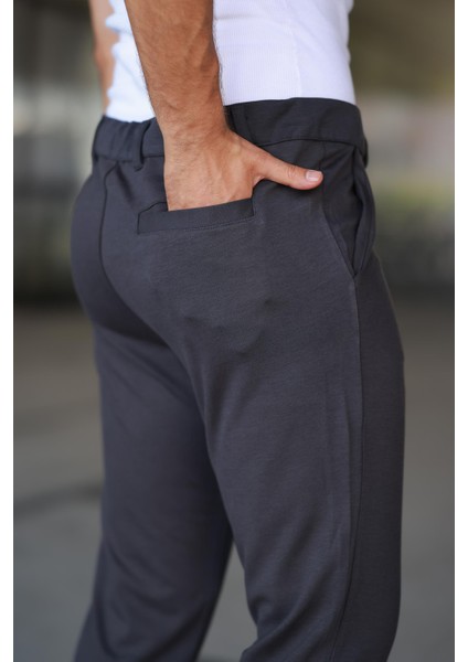 Erkek Füme Jogger Pantolon – Bağcıklı Fermuarlı Cepli - 2534 modelleri