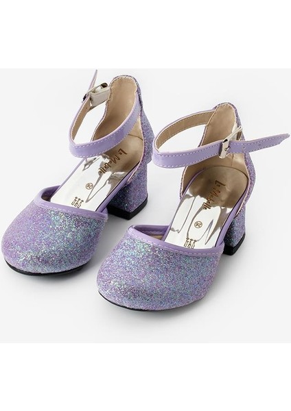 Lila Simli Topuklu Kız Çocuk Ayakkabı