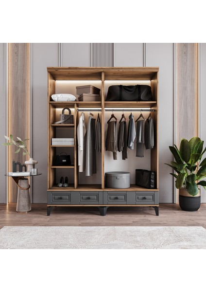 Terra 4 Kapaklı Çekmeceli Gardırop Tamamı Mdf (Antrasit) modelleri