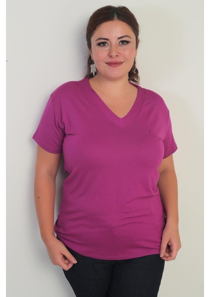 Kadın V Yaka Likralı Büyük Beden Bluz modelleri