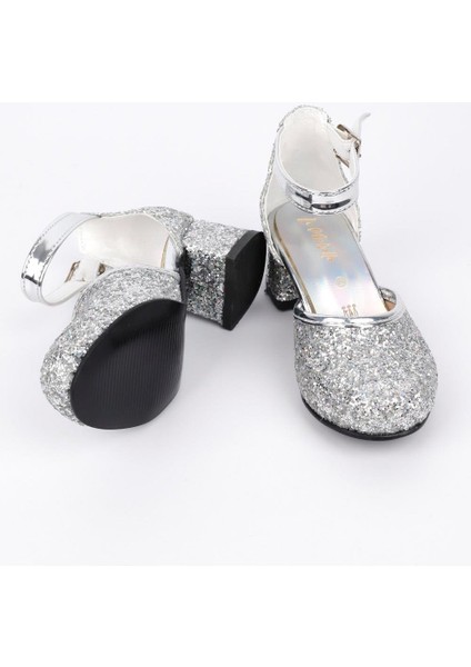 Gümüş Simli Topuklu Kız Çocuk Ayakkabı fiyatları